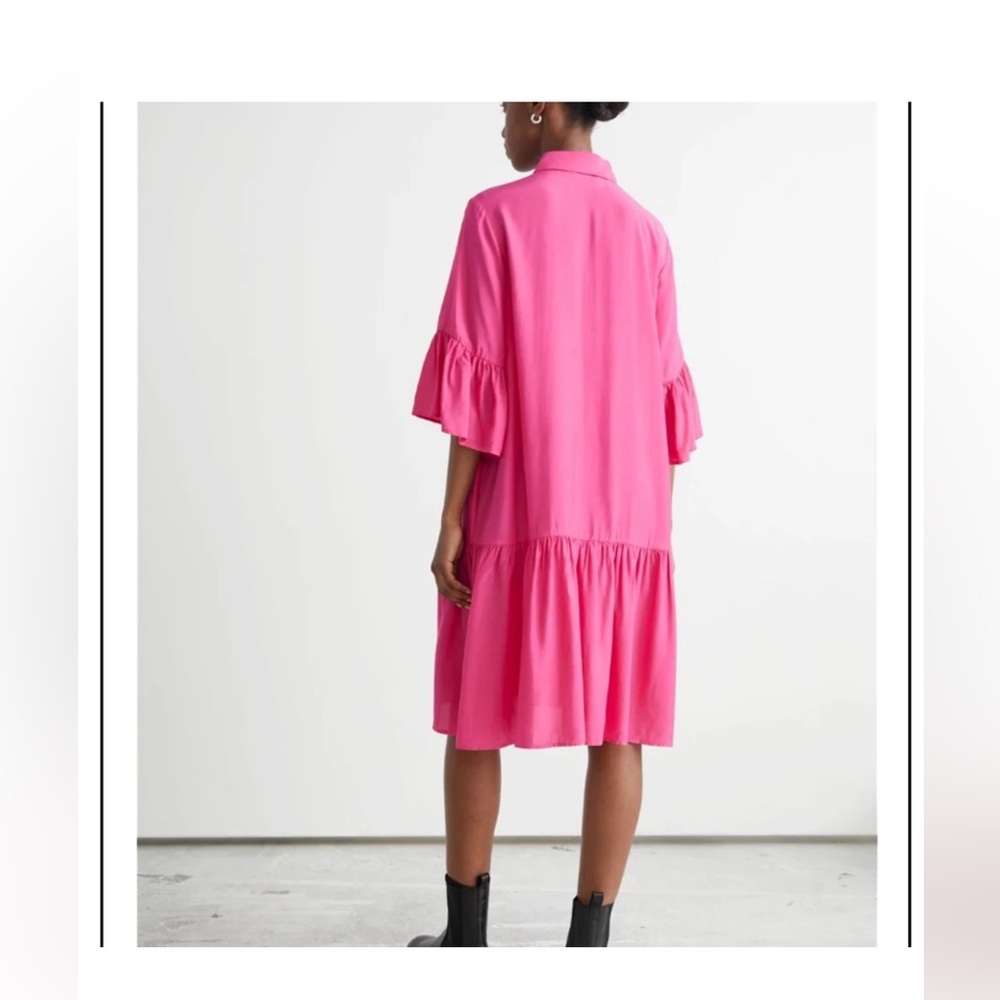 & Other Stories Buttoned Ruffle Midi Dress Pink - Picture 3 of 3